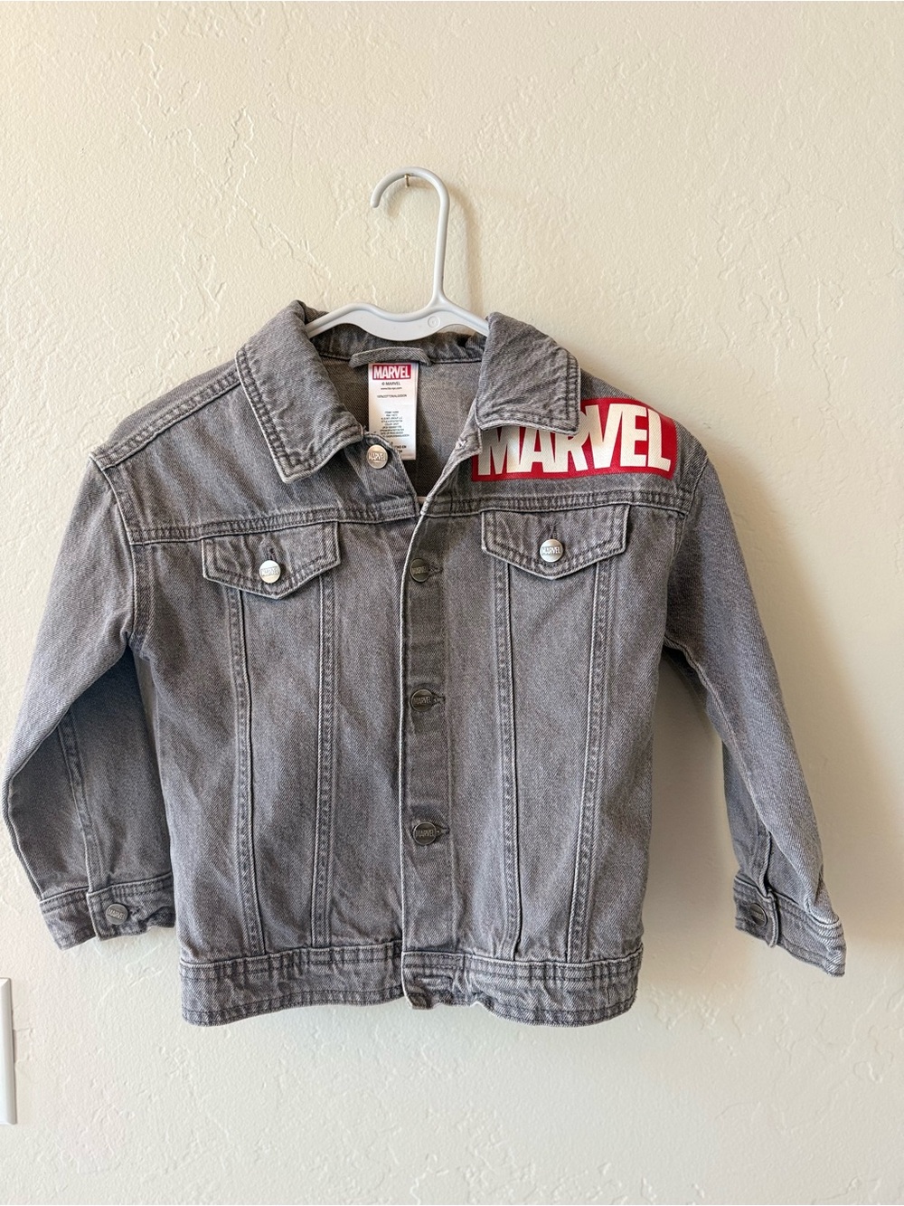 Marvel Kids Gray Denim Jacket with Red Logo